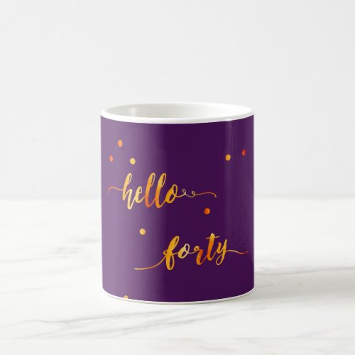 40th birthday purple gold hello 40 typography coffee mug