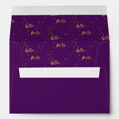 40th birthday purple gold hello 40 typography envelope