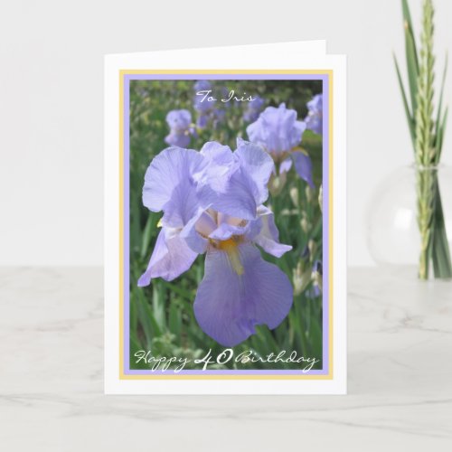 40th Birthday Purple Iris Elegant Golden Frame Card