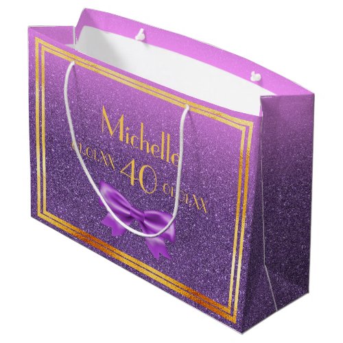 40th birthday purple pink glitter name large gift bag