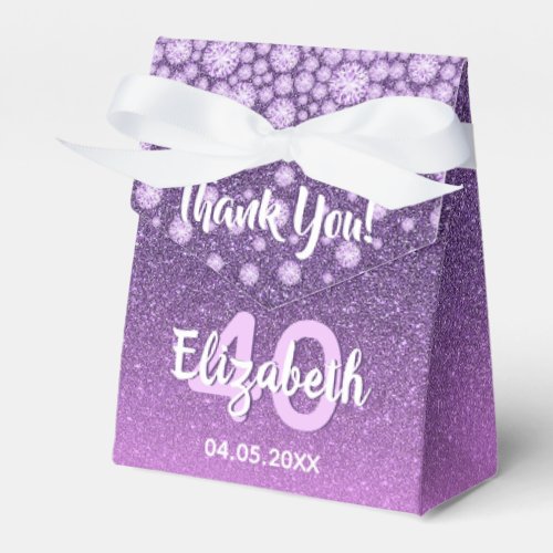 40th birthday purple pink glitter thank you favor boxes