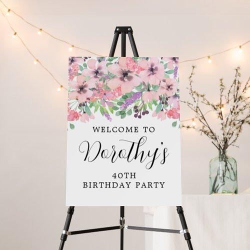 40th Birthday Purple Pink Wildflower Welcome Foam Board