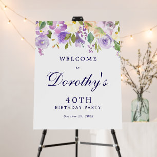 40th Birthday Purple Rose Floral Welcome Foam Board