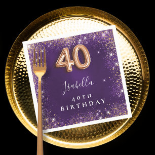 40th birthday purple rose gold sparkles name napkins