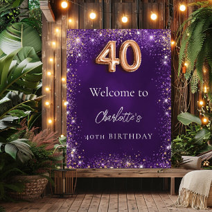 40th birthday purple rose gold welcome poster