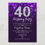 40th Birthday - Purple Silver Invitation<br><div class="desc">40th Birthday Invitation.
Elegant purple white design with faux glitter silver. Adult birthday. Features diamonds and script font. Men or women bday invite.  Perfect for a stylish birthday party. Message me if you need further customization.</div>