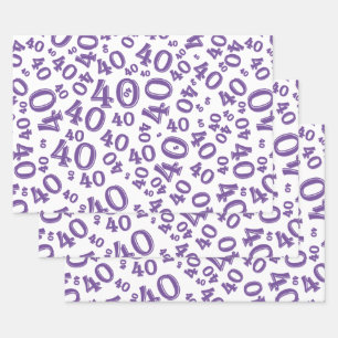 40th Birthday Purple & White Number Pattern 40 Wrapping Paper Sheets