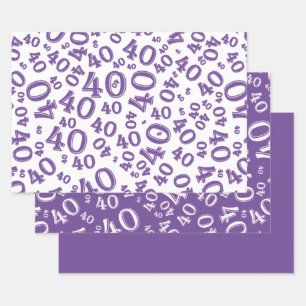 40th Birthday Purple & White Number Pattern 40 Wrapping Paper Sheets