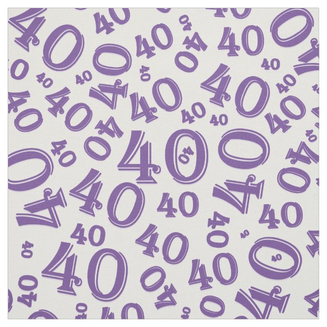 40th Birthday Purple/White Random Number Pattern Fabric (Swatch)