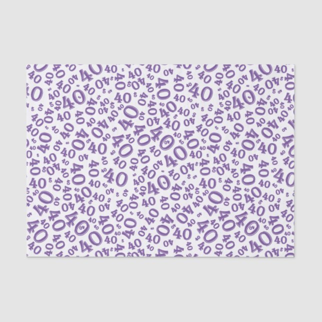 40th Birthday Purple/White Random Number Pattern Tissue Paper (Front)