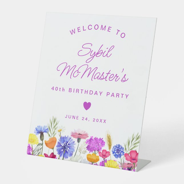 40th Birthday Purple Wildflowers Welcome Sign (Front)
