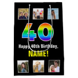 [ Thumbnail: 40th Birthday: Rainbow “40“, Custom Photos & Name Gift Bag ]