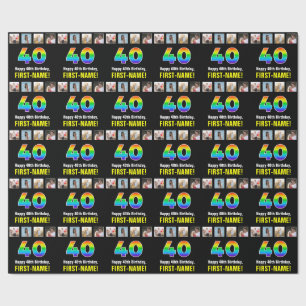 40th Birthday: Rainbow “40“; Custom Photos & Name Wrapping Paper