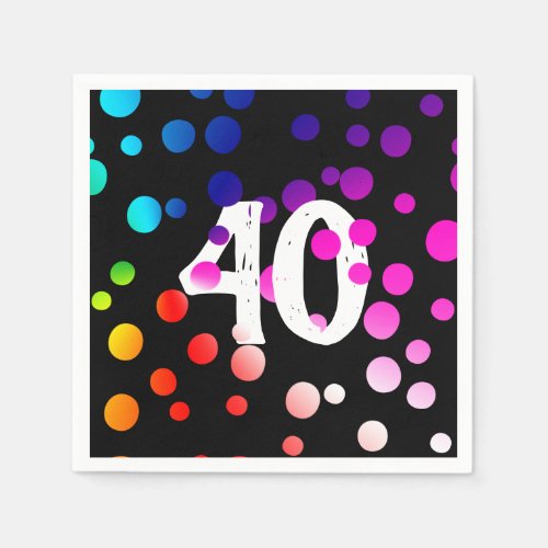 40th Birthday Rainbow Dots on Black Napkins