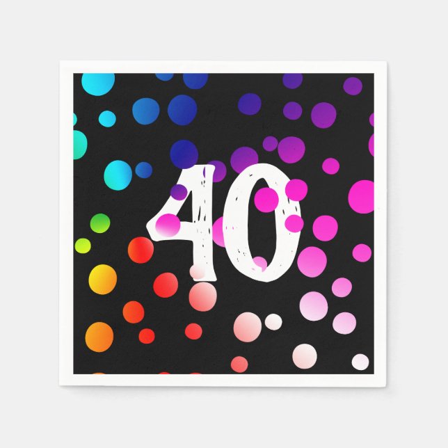 40th Birthday Rainbow Dots on Black Napkins (Front)