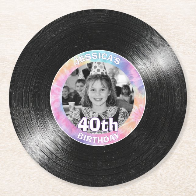 40th Birthday Rainbow Retro Paper Coaster (Front)