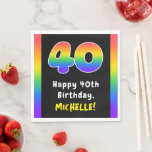 [ Thumbnail: 40th Birthday: Rainbow Spectrum # 40, Custom Name Napkins ]