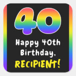 [ Thumbnail: 40th Birthday: Rainbow Spectrum # 40, Custom Name Sticker ]