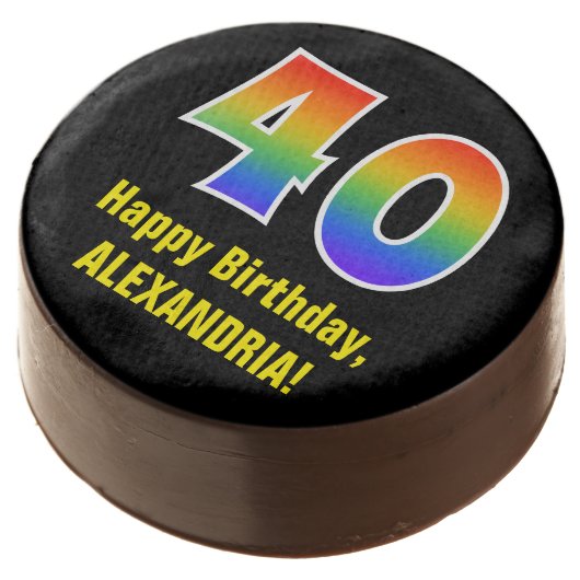 40th Birthday - Rainbow Spectrum Pattern Number 40 Chocolate Covered Oreo (Angled)