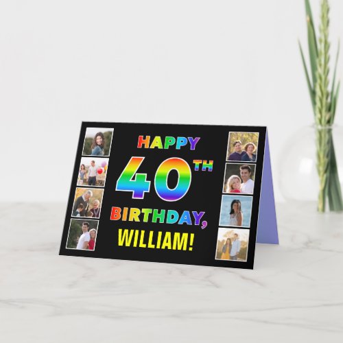40th Birthday Rainbow Text Custom Photos  Name Card