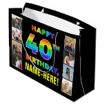 [ Thumbnail: 40th Birthday: Rainbow Text, Custom Photos & Name Gift Bag ]
