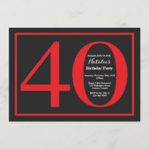 40th Birthday Red and Black Chalkboard Invitation