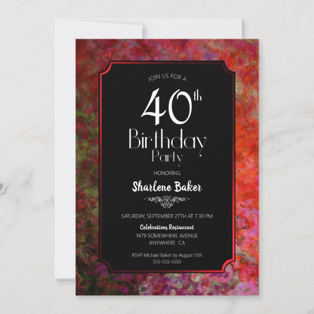 40th Birthday Red and Black Party Invitation (Front)