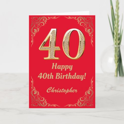 40th Birthday Red and Gold Glitter Frame