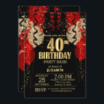 40th Birthday - Red Balloons  Invitation<br><div class="desc">🥇AN ORIGINAL COPYRIGHT DESIGN by Donna Siegrist ONLY AVAILABLE ON ZAZZLE! 40th Birthday Party Invitation ready for you to customize. Featuring a celebration of confetti, streamers and balloons with faux metallic gold lettering. Impress your guest with this unique invitation. Lots of matching products available. 📌If you need further customization, please...</div>