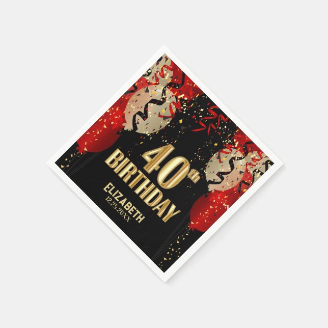 40th Birthday - Red Balloons 🎈  Napkins (Corner)