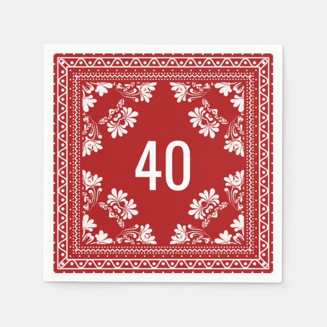 40th Birthday Red Bandana  Napkins (Front)