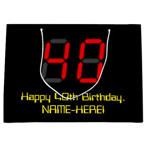 40th Birthday Red Digital Clock Style 40  Name Large Gift Bag