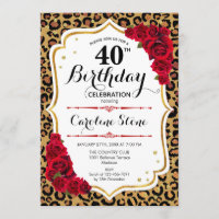 40th Birthday - Red Gold Leopard Print