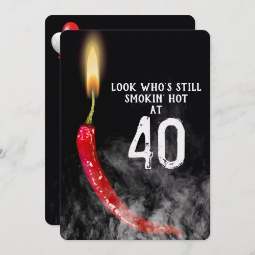 40th Birthday Red Hot Pepper Candle  Invitation