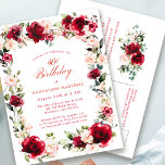 40th Birthday Red Rose Pink Peony Invitation Postcard<br><div class="desc">Elegant red roses and pink peonies are nestled in dark green leaves to create a beautiful floral frame that surrounds your birthday details. Traditional and classic calligraphy adds a luxe aesthetic to the design. You'll be proud to send this to your guests.</div>