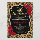 40th Birthday - Red Roses Leopard Print Invitation<br><div class="desc">40th Birthday Invitation.
Elegant red black white design with faux glitter gold. Features leopard cheetah animal print,  script font and roses. Perfect for an elegant birthday party. Can be personalized into any year! Message me if you need further customization.</div>