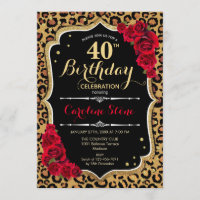 40th Birthday - Red Roses Leopard Print