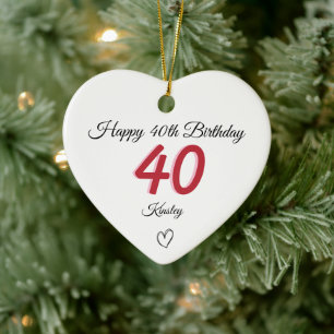 40th Birthday Red Shadow Monogram heart Ceramic Ornament