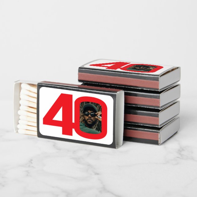 40th birthday red white fun photo party favor matchboxes (Stacked)