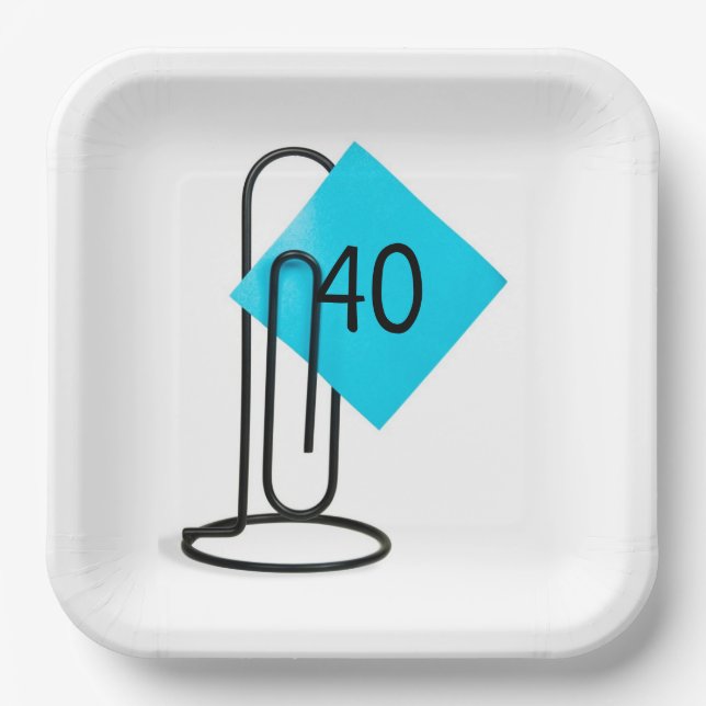 40th Birthday Reminder Note On a Paper Clip Plates (Front)