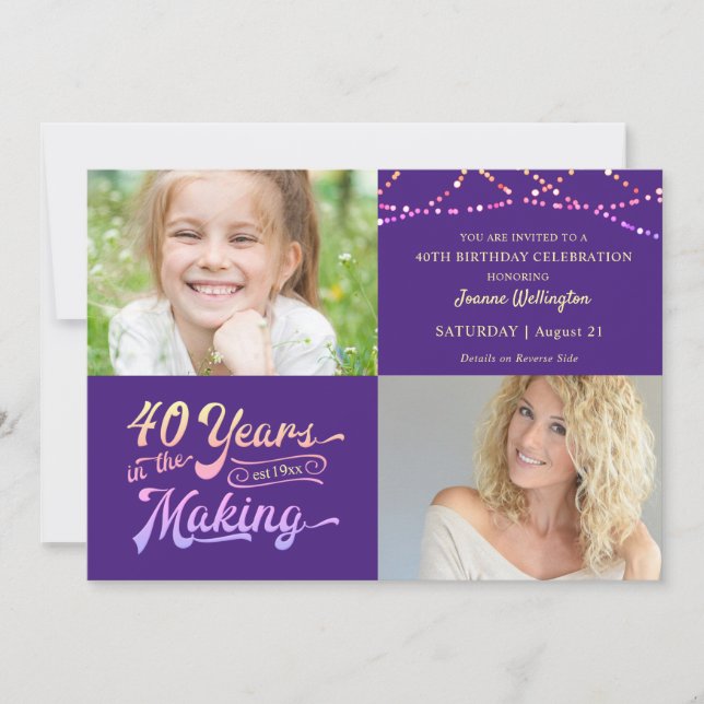 40th Birthday Retro 40 YEARS IN THE MAKING Lights Invitation (Front)