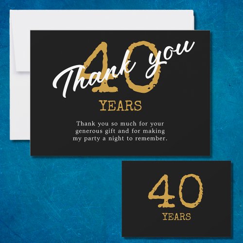 40th Birthday Retro Black And Gold Thank You Card