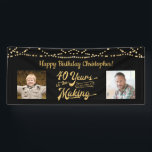 40th Birthday Retro Black Gold String Lights Photo Banner<br><div class="desc">Celebrate a 40th birthday with this black and gold party banner sign with string lights featuring a retro typography title design of 40 YEARS IN THE MAKING that incorporates their birth year as part of the design, 2 photos (fun to include Then and Now photos) and your personalized custom message...</div>