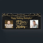 40th Birthday Retro Black Gold String Lights Photo Banner<br><div class="desc">Celebrate a 40th birthday with this black and gold party banner sign with string lights featuring a retro typography title design of 40 YEARS IN THE MAKING that incorporates their birth year as part of the design, 2 photos (fun to include Then and Now photos) and your personalized custom message...</div>