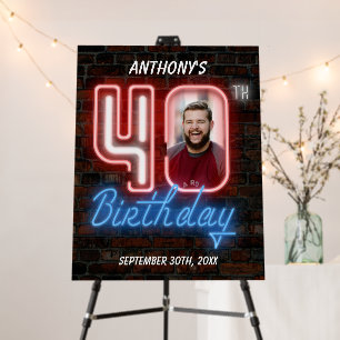 40th Birthday Retro Neon Welcome Custom Photo Foam Board