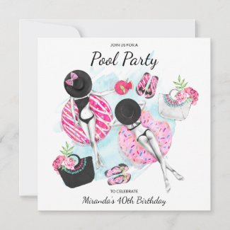 40th Birthday Retro Pool Party Invitation