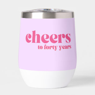 40th birthday, Retro Purple & Pink "cheers to 40" Thermal Wine Tumbler