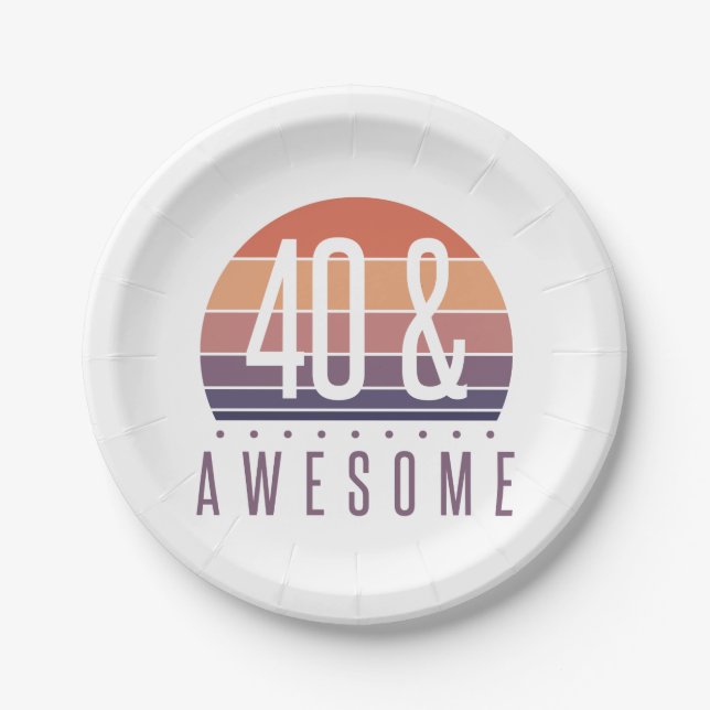 40th Birthday Retro Sunset Paper Plates (Front)