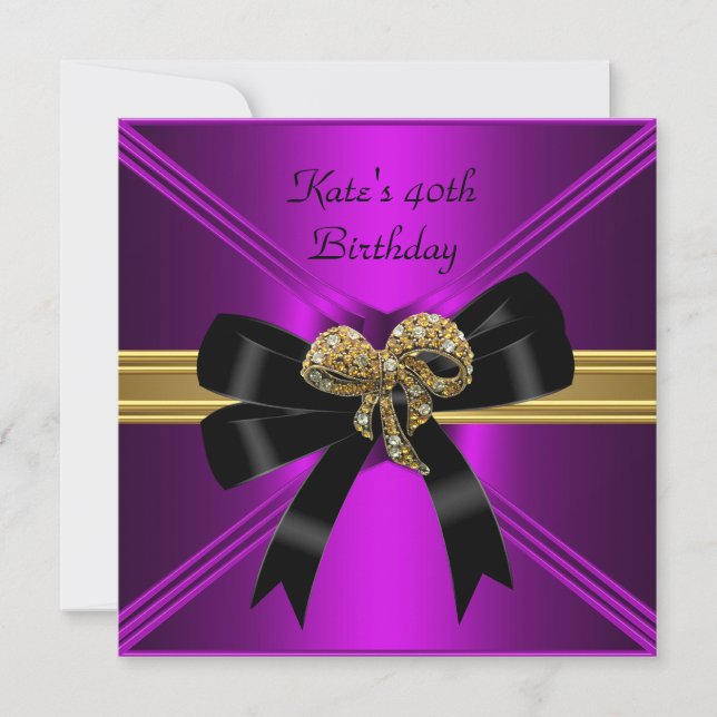 40th Birthday Rich Royal Black Purple Magenta Invitation (Front)