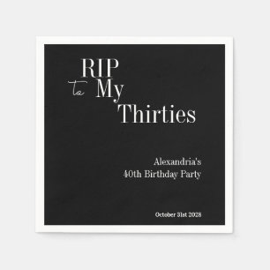 40th Birthday RIP 30s Black and White Party Napkins